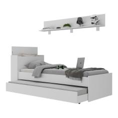 Conjunto Quarto Bicama Com Baú E Prateleira 175cm Multimóveis Mp4118 Branco Branco