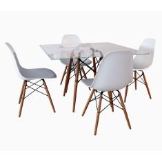 Conjunto Jantar Eames Tampo Quadrado Vidro 90Cm - 4 Cadeiras Brancas