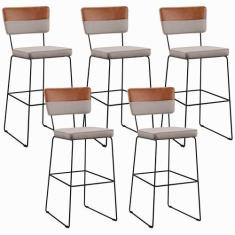 Kit 05 Banquetas Altas Faixa Camel Linho Bege - LYAM DECOR