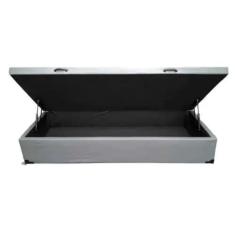 Cama Box Baú Solteiro Sintético Cinza Com Pistão A Gás, Estrutura Refo