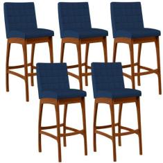 Kit 05 Banquetas Altas Para Cozinha Sala de Jantar Fixa Mila B04 Suede