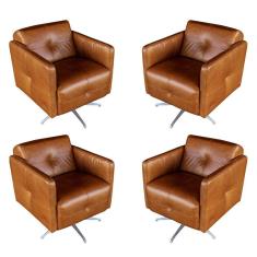 Kit 4 Poltronas Giratória para Sala de Estar Astana Couro Marrom - Gran Belo