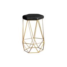 Banqueta Decorativa Rubel Base Gold PU Sintético Preto - Gran Belo