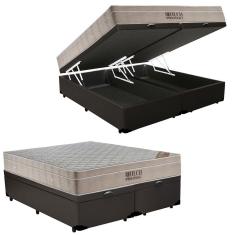 Cama Box Baú King Sintético Bipartido + Colchão Airtech Molas Ensacadas 65x193x203 Cor:marrom