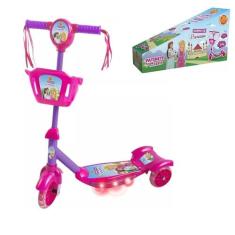 Patinete com Cesta Infantil 3 Rodas Menina Sonho de Princesa com Luz e Som dm Toys DMR5621