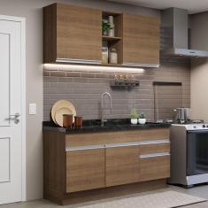 Cozinha Compacta Madesa Glamy 150002 com Armário e Balcão (Sem Tampo e Pia) - Rustic