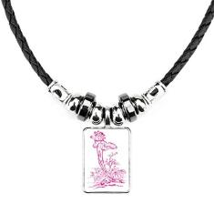 DIYthinker Colar de flor de lótus com folha de lótus e pingente de corda de couro