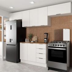 Cozinha Modulada 4 Peças com Tampo 3 Aéreos 5 Portas e 1 Balcão Ipanema CabeCasa MadeiraMadeira Branco
