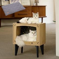 Casa Para Gatos Condomínio De Madeira Para Gatos Cama Para Gatos Interna Em Forma De TV Resistente Grande Luxo Móveis Para Abrigo De Gatos Com Almofada Arranhador Para Gatos Brinquedos De Bola De