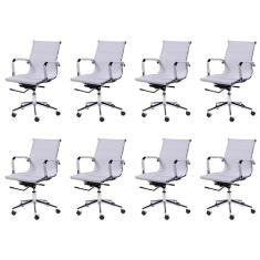 Conjunto 8 Cadeiras para Escritório Diretor com Rodízios Tela Mesh Or Design Branco