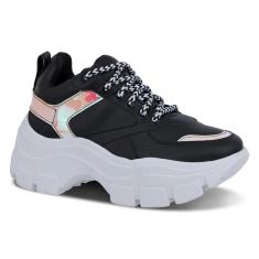 Tênis Feminino Chunky Tratorado Metalizado Cadarço Casual