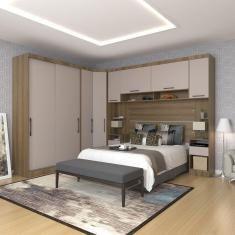 Quarto de Canto Casal com Guarda Roupas Cabeceira e Mesas de Cabeceira Paris Luciane Móveis