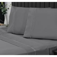 Jogo de Cama King Percal 400 Fios Ponto Palito 04 Peças com Lençol de Cima, Antiácaro, Anti-pilling com Toque Macio - Chumbo