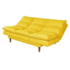 Sofá Cama Vancouver 3 Lugares Império Reclinável Casal Pés Madeira Suede Amarelo 374