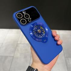 Capa de telefone magnética com suporte dobrável giratório para iPhone 14 15 Plus 11 12 13 Pro Max Capa de proteção de lente com suporte oco, KleinBlue, para 14Plus