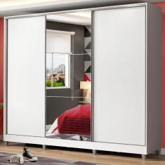 Guarda Roupa Juvenil 100% Mdf Madesa Kevin 3 Portas De Correr Com Espelho Com Pés - Branco