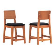 Kit 2 Banquetas Baixa/cadeiras Lyon Madeira Maciça Encosto Anatômico Assento Estofado Corano Amêndoa/Preto