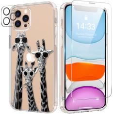 bicol Capa para iPhone 11 Pro com protetor de tela e protetor de lente de câmera - Design floral de flores elegantes para mulheres e meninas - Capa de telefone transparente de acrílico à prova de