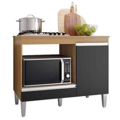 Balcão Para Cooktop Cátia 1 Porta com Tampo - AJL, Amêndoa/Preto