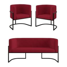 Kit Sofá 2 Lugares + 2 Poltronas Para Recepção Balaqui Marsala