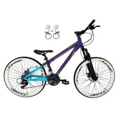Bicicleta Aro 26 Vikingx Tuff X44 Roxo/Azul 21v Freios a Disco Hidrául