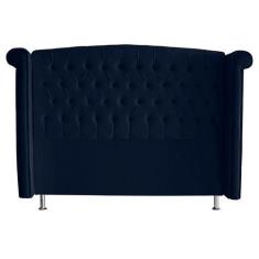 Cabeceira De Cama Box Luxo King 195 cm Suede Azul Marinho Eli Móveis -