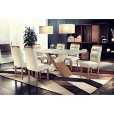 Conjunto Sala de Jantar Carol 180 MDF Vidro Com 06 Cadeiras - Rufato, 