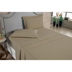Jogo de Lençol Casal Padrão 04 Peças Percal 300 Fios 100% Algodão Aba Americana (Caqui)
