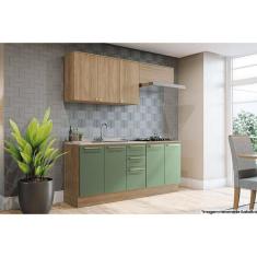 Cozinha Modulada Completa Botanic 5 Peças 2 Aéreos + 2 Balcões + 1 Complemento Sem Pia M665 Nogueira Verde Oliva