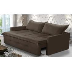 Sofá Sem Caixa Retrátil e Reclinável 1,85m com Molas Maísa Suede Marrom Adonai Estofados