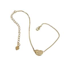 Pulseira Folheada Veneziana Pingente Coração Fixo Cravejado