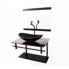 Gabinete De Vidro 60Cm Ap Com Cuba Oval - Madeira Rústica