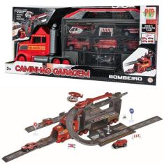 Caminhão Garagem Bombeiro Pista Maleta Carrinhos E - Dm Toys