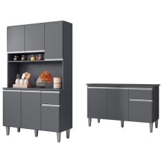 Cozinha Compacta Márcia E Balcão Gabinete Com Tampo Tatiane 120cm Cinza - Ajl Móveis