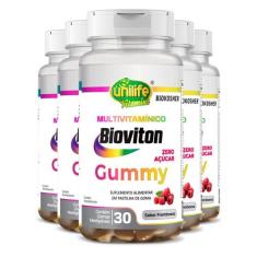Kit 5 Gummy Multivitamínico Sabor Framboesa Unilife 30 Gomas