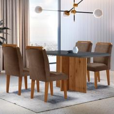 Sala de Jantar Mesa Olímpia 120CM MDF Vidro Canto Copo com 4 Cadeiras Athenas Moderna