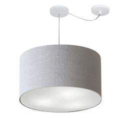 Lustre Pendente Cilíndrico Com Desvio Md-4235 Cúpula em Tecido 45x30cm Rustico Cinza - Bivolt