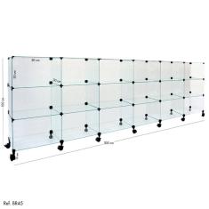 Balcão de Atendimento Modulado em Vidro com Rodízios - 3,00 x 1,00 x 0,30