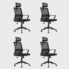 Kit 4 Cadeiras para Escritório Giratória Presidente Tokyo com Apoio Cabeça