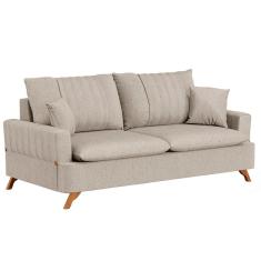 Sofá 200cm 3 Lugares Com Almofadas Pés Curvos Veras Linho D05 Bege - Mpozenato