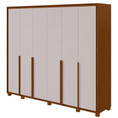 Guarda Roupa Casal Imperatore 6 Portas de Bater 8 Gavetas com Espelho Frassino e Off White Móveis Lopas