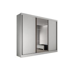 Guarda Roupa Casal Diamond-Toulon Plus 3 Portas de Correr 6 Gavetas MDF com Espelho Branco Móveis Novo Horizonte