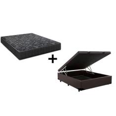 Cama Box Baú Casal 138 Tecido Sintético Marrom com Colchão Lisboa Espu