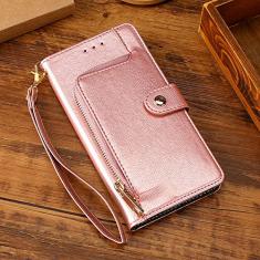 Capa carteira com zíper para Samsung Galaxy A53 A80 A71 A51 A20 A30 A40 A50 A60 A70S A22 A32 A42 A52 5G Flip Cover Leather Phone Case, ouro rosa, para Samsung A60