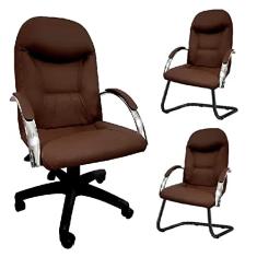 Kit 3 Cadeiras Escritório Day Marrom 1 giratória e 2 fixas (100% Nacional)