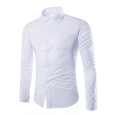Camisas sociais masculinas simples e elegantes de manga comprida cor lisa, Branco, US/EU M (Asian XXL)