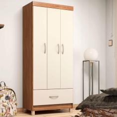 Guarda-Roupa Solteiro Prince 3 Portas 1 Gaveta Amêndola Touch/Off White - Demóbile