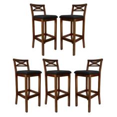 Kit 5 Banquetas Alta X Estofada 38x103Cm Ilha Encosto Madri Madeira Ma