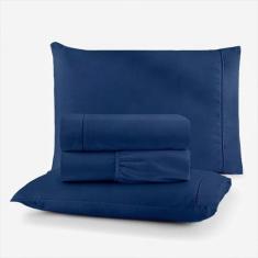 Roupa de Cama 400 Fios Casal 4 Peças Ponto Palito - Charme do Lar, Azu