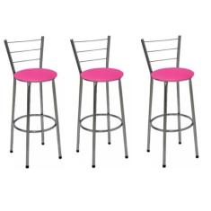 Kit 3 Banquetas Altas Cromada com Encosto Assento Rosa - Jaddi
